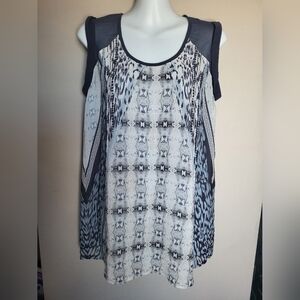 CAbi Black and Gray Patterned Blouse, Size Small